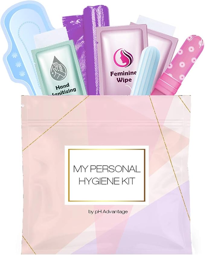 Menstrual Kit All-in-One | Convenience on The Go | Single Period Kit Pack for Travelling, Tweens & Teenagers or Emergency situations | Individually Wrapped Feminine Hygiene Products (Light Rose)