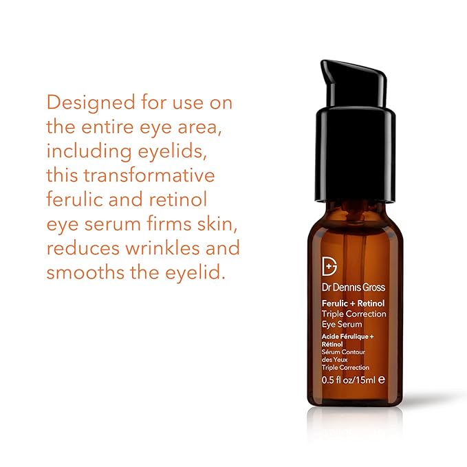 Dr Dennis Gross Ferulic + Retinol Triple Correction Eye Serum: for Wrinkles, Loss of Elasticity, and Rough Texture, 0.5 fl oz