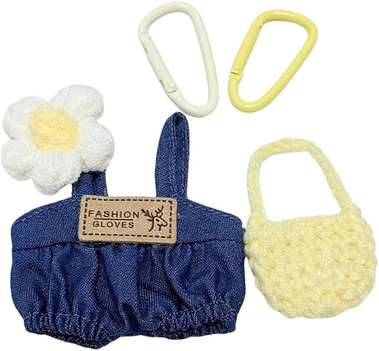 17cm Doll Clothes, Clothes for Cute Dolls Outfit, Stylish Kawaii Clothes & Accessories for 15-17cm Dolls, Outfit+Flower Pin+Mini Crochet Handbag+Keychains (Denim Blue)