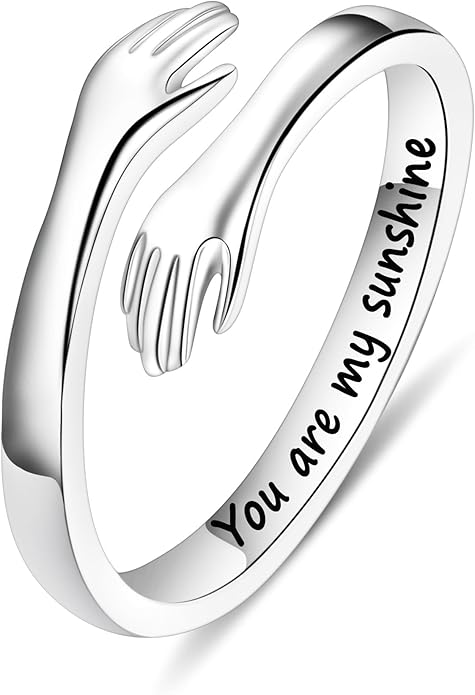 Yesteel Valentines Gifts for Kids Teen Girls - S925 Sterling Silver Hug Ring for Teen Girls Women, Adjustable Ring Jewelry Mothers Day Birthday Gifts for Daughters Mom Sister Wife Friends Grandma