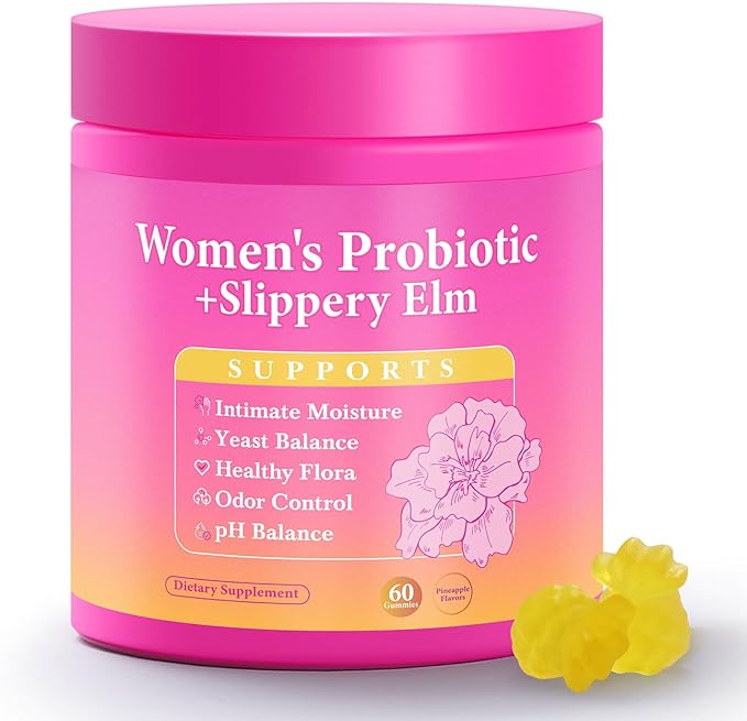 Her Juicy Feminine Probiotics Gummies | Womens Probiotic Slippery Elm, Probiotics for Women | Healthy Odor, pH Balance, Vaginal Health & Flora Support - 60 Pineapple Gummies