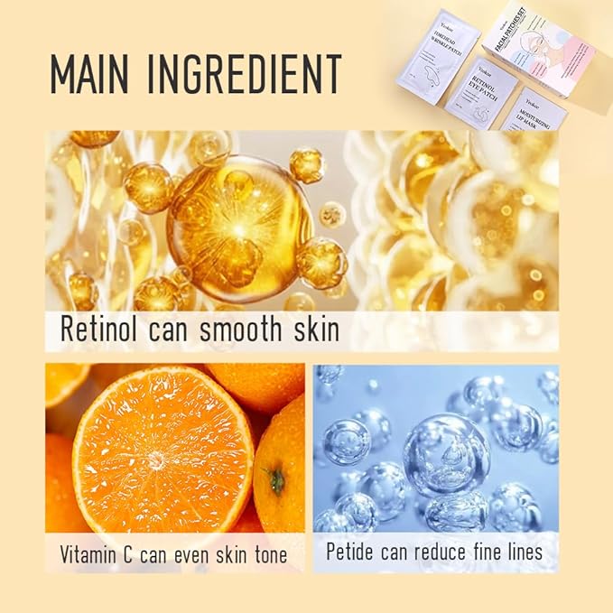 Yeokoe Forehead Wrinkle Patches,Under Eye Patches and Lip Mask 30 PCS. Face Masks Skincare With Retinol Serum For Anti-aging Puffy Eyes and Dark Circles