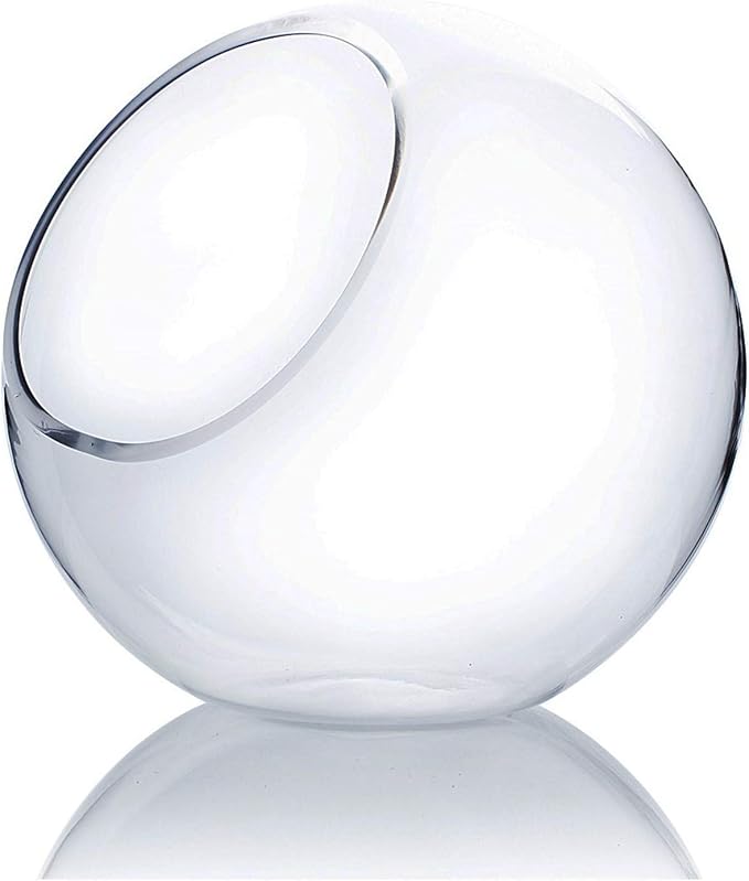 WGV Slant Cut Bowl Glass Vase, Width 9", Height 9", Clear Round Globe Planter Terrarium Orb, Candy Dish, Fruit Jar, Floral Container for Home Office Decor, 1 Piece