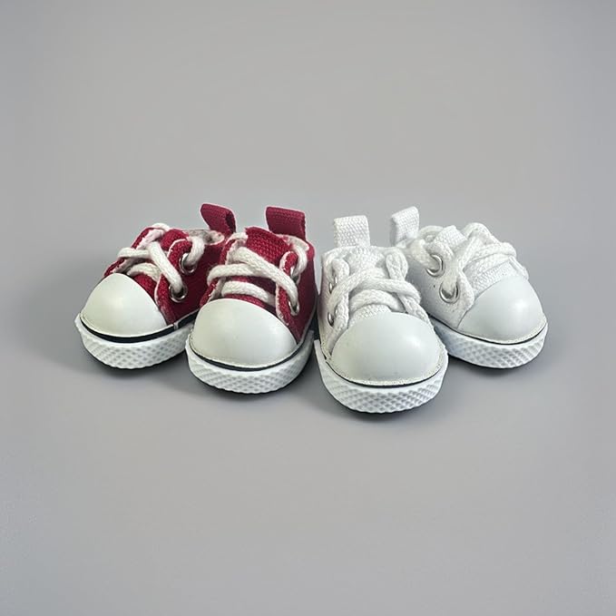 2 Pairs 17cm Doll Shoes, Lace-Up Canvas Sneakers Mini Shoes for 17cm Dolls, Fingerboard Shoes, Mini Finger Shoes, Clothing Accessory for 6.7in Dolls (Red & White)