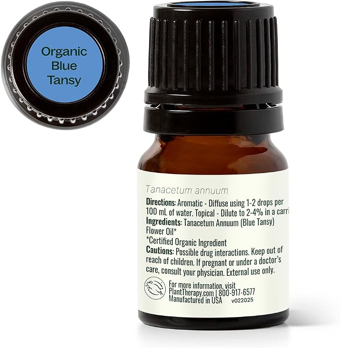 Plant Therapy Organic Blue Tansy Essential Oil 2.5 mL (1/12 oz), 100% Pure, Undiluted, Natural Aromatherapy, Soothing for Sensitive Skin
