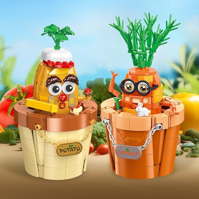 Creative Carrot Model Building Set – Potted Plant Blocks Compatible with Lego, Home & Office Desk Decor, Ideal Building Toy Gift for Kids Ages 6+ & Adults (JJ9209)