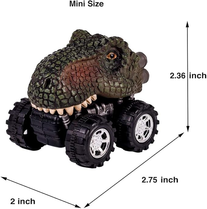 DINOBROS Pull Back Dinosaur Car Toys 4 Pack Dino Toys for 3 Year Old Boys and Toddlers T-Rex Dinosaur Games Monster Trucks