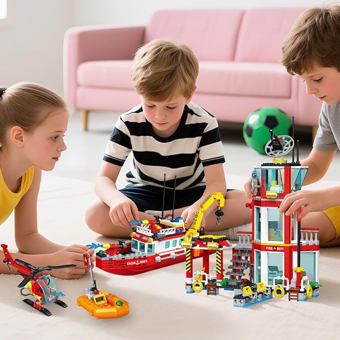 City Marine Fire Station Building Sets,740pcs STEM Toys Building Blocks for Boys 8-12