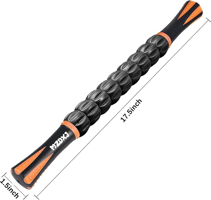 Muscle Roller Massage Roller Stick- Deep Tissue Fascia Blaster for Myofascial Pain Relief, Lymphatic Drainage & Body Sculpting, Handheld Physical Therapy & Recovery Tool (Orange black-18 inch)