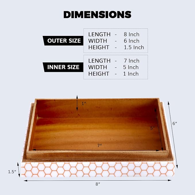 Handicrafts Home Large Decorative Storage Box with Lid– 8x6x1.5” Coffee Table Organizer, Keepsake-Decorative Boxes for Home Decor, Stylish Decorative Box for Office Décor-Hive Honey