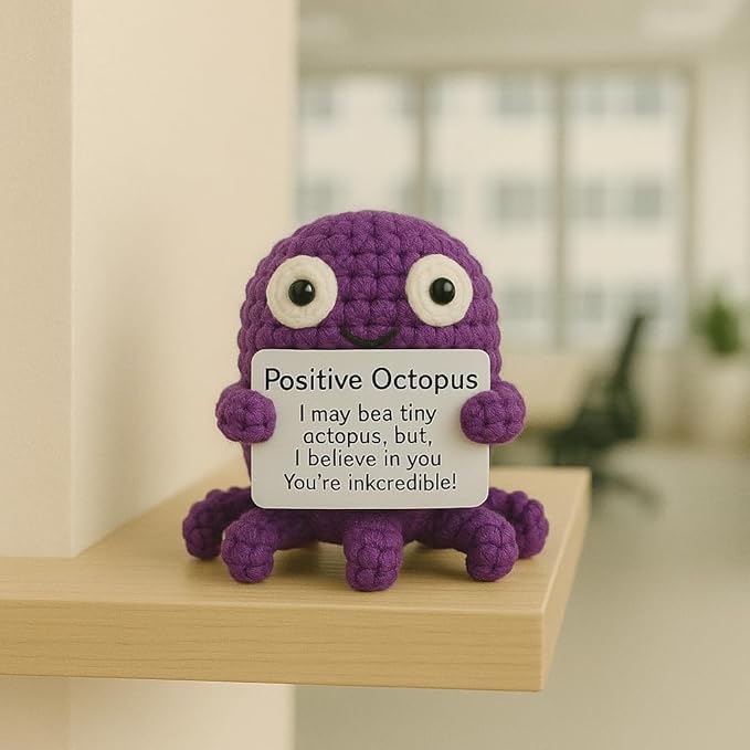 Positive Octopus - Emotional Support Crochet Dolls, Positive Crochet Animals, Emotional Support Plush Gift, Stuffed Animal for Anxiety & Stress Relief