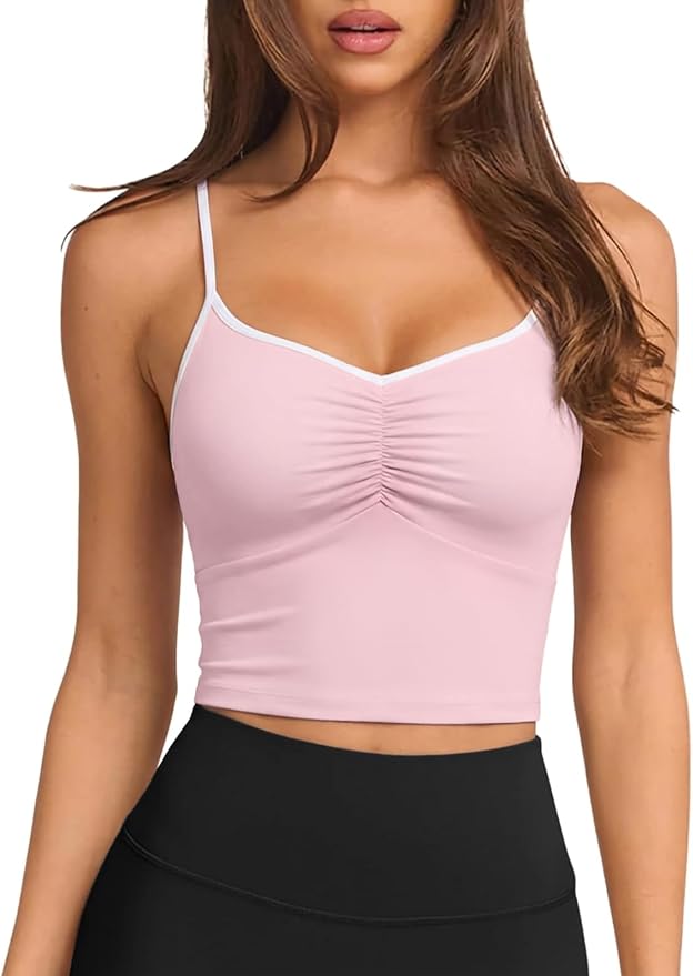 Longline Padded Sports Bra Workout Top for Women, Adjustable Straps Backless Crop Top Push Up Yoga Running Tank Top