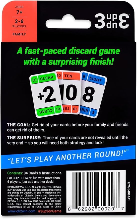 Ok2Win 3UP 3DOWN Card Game - Fast-Paced Easy-to-Learn Family Fun for Ages 7+
