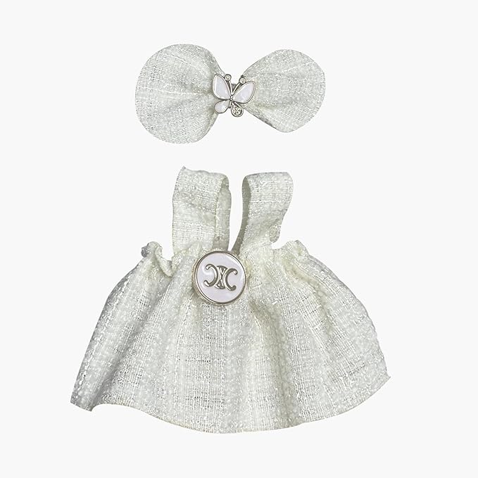 Doll Dress Set for 15-17cm Dolls, Cute Clothes for Dolls. Clothes Accessories for Doll Dress, Cute Miniature Clothes for Bag Charm, Photo Props, and Fashion Display. (White Checkered Dress)