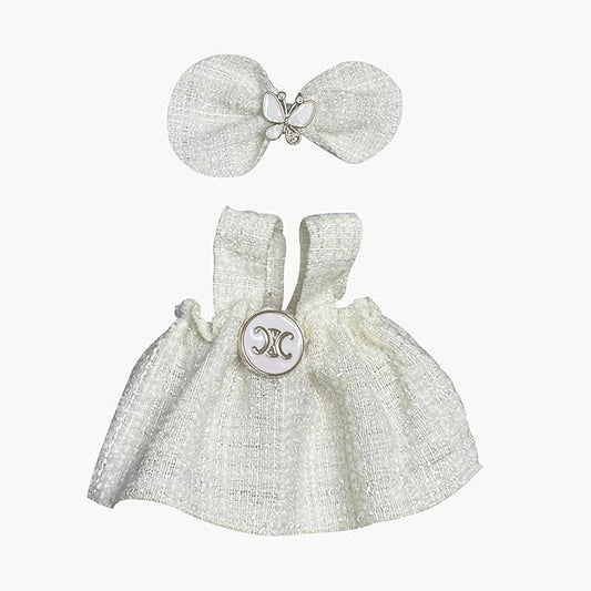 Doll Dress Set for 15-17cm Dolls, Cute Clothes for Dolls. Clothes Accessories for Doll Dress, Cute Miniature Clothes for Bag Charm, Photo Props, and Fashion Display. (White Checkered Dress)