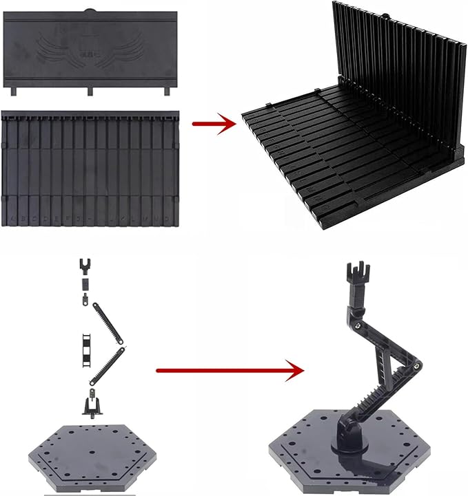 3-Pieces Model Kit Display Stand and Runner Storage System with Action Base, Suitable for Model Stand Action Figure Stand and HG, MG and RG Model Character Display Stand，Black.(Combination Set)