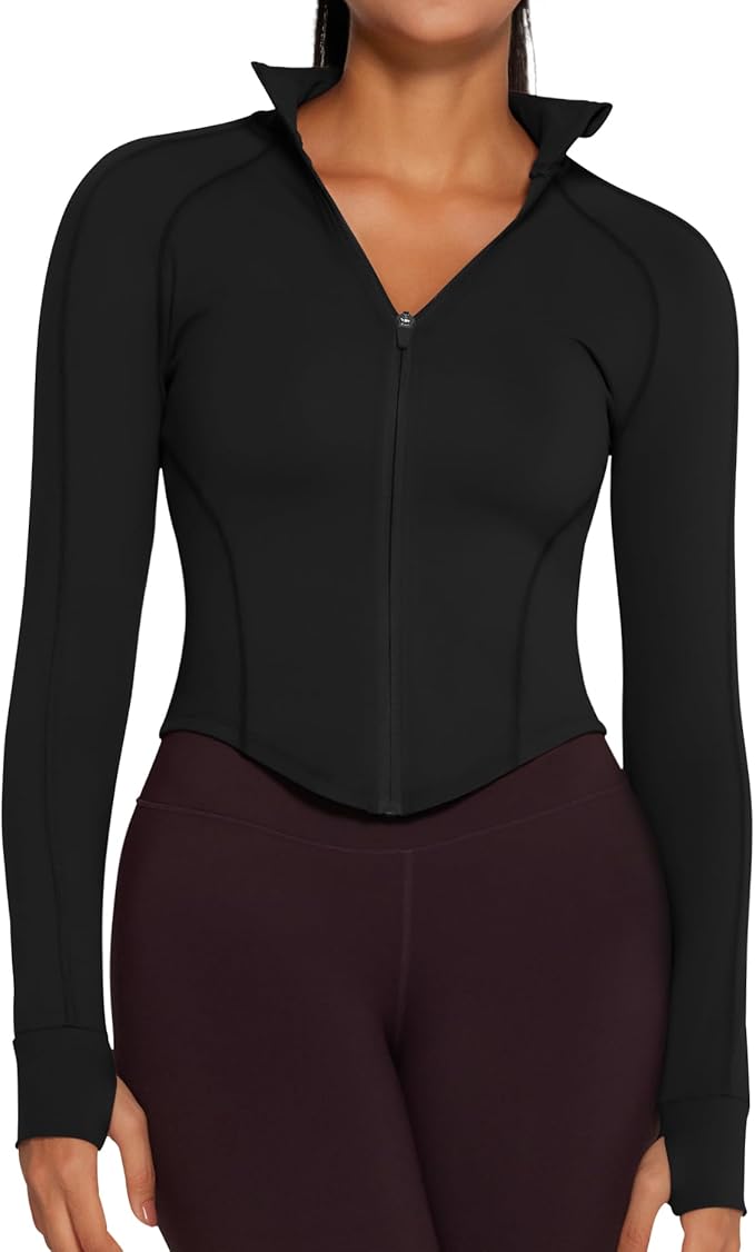 AVGO Women's Workout Jacket Lightweight Zip Up Cropped Yoga Jackets Slim Fit Athletic Tops with Thumb Holes