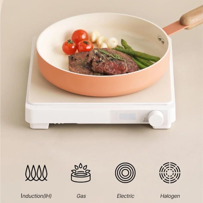 Neoflam Atelier 9.5-Inch Nonstick Stir Frying Pan with Wood Handle, Healthy Cooking Non Stick Ceramic Coating Skillet, Induction Compatible Cookware, Made in Korea