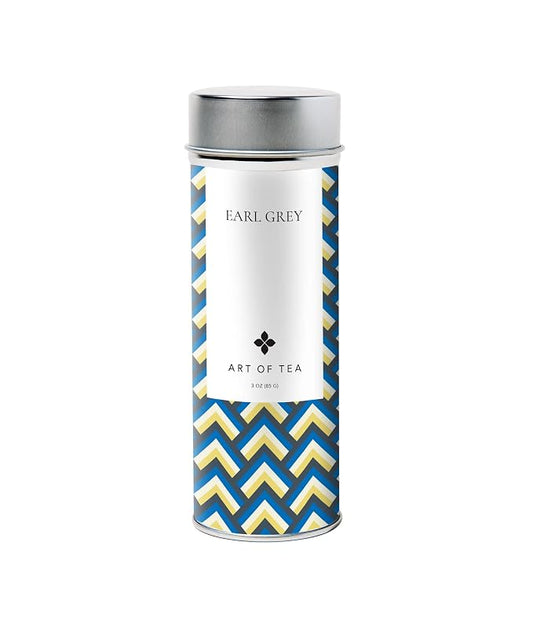 Art of Tea Organic Earl Grey Loose Leaf Tea Tin, Premium Black Tea with Real Bergamot Oil, Citrus & Floral Full-Body Flavor, Artisan Loose Leaf Black Tea, Reusable 3oz Tea Tin