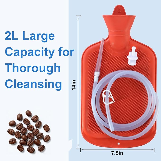Enema Bag Kit for Women & Men, Colon Cleanse Enema Bag 2L with 4 Tips & Flow Control Clamp, 5ft Hose, Hook, Storage Bag