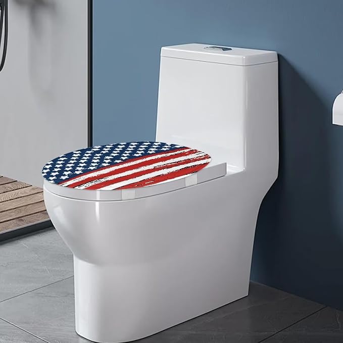American Flag Toilet Seat Covers for Bathroom Patriotic Decorations Bathroom Dust Cover Replacement 4th of July Toilet Seat Cushion Cover with Elastic Bottom