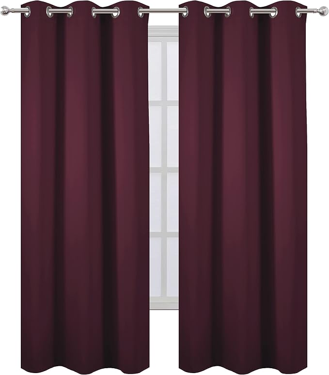 LEMOMO Burgundy Red Thermal Blackout Curtains/38 x 84 Inch/Set of 2 Panels Room Darkening Curtains for Bedroom