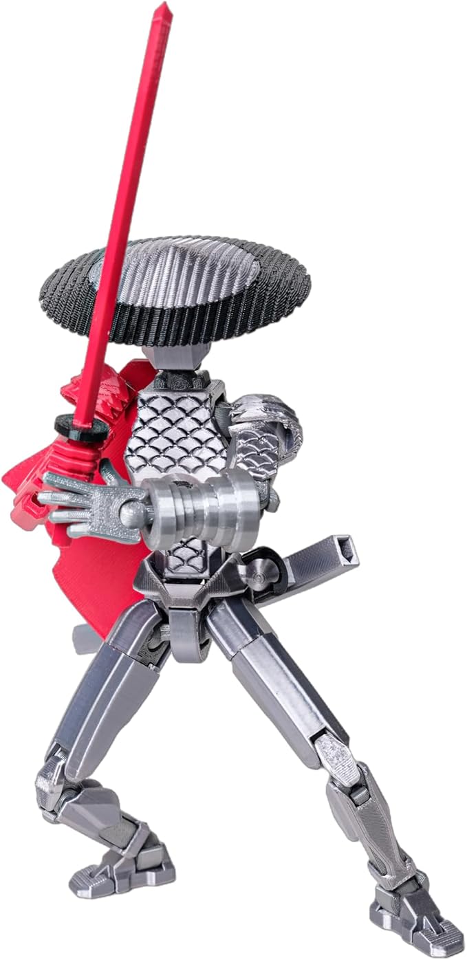 (Assembly Completed Dummy 20 Action Figure, 8.1 inches, Strong Magnetic Accessories, 10 in 1, 3D Printed Robot Multi-Jointed Movable，Oni Warrior Series， Gold (Silver)