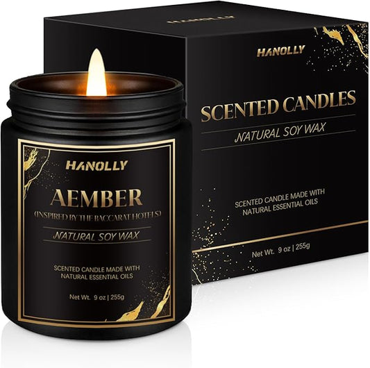 Aember Hotel Candle, 9 oz Scented Candles for Home Soy Candle Wax, Inspired by The Baccarat Hotels, Luxury Long Lasting Aromatherapy Jar Candle Gifts for Men Women