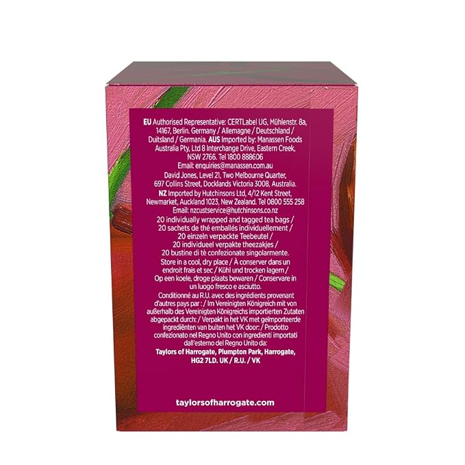 Taylors of Harrogate Sour Cherry, Herbal Tea, Individually Wrapped Bags, 20 Count (Pack of 6), Deep, Complex and Rich, Caffeine-Free, Enjoy Hot or Iced, 120 Teabags Total