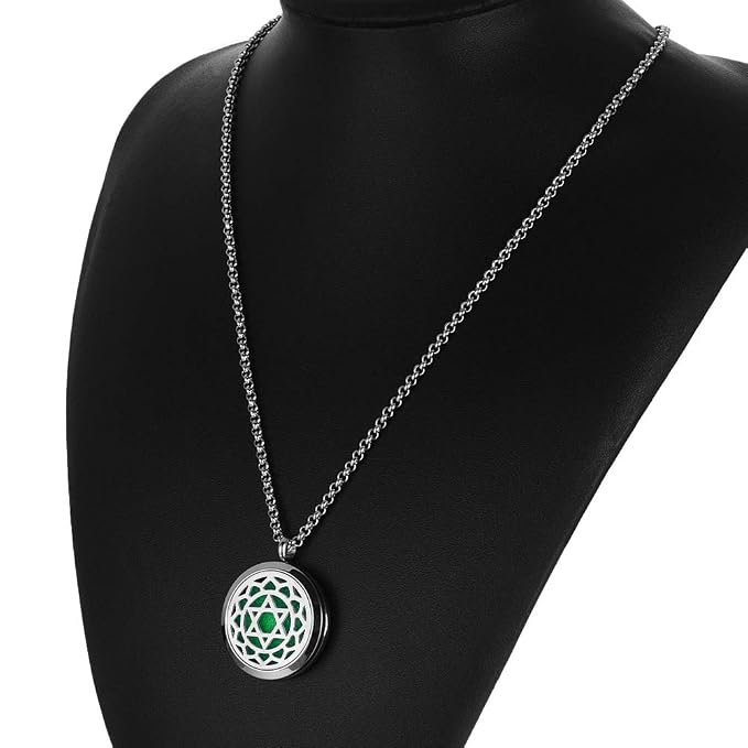 Aromatherapy Essential Oil Diffuser Necklace -Perfume Stainless Steel Pentagram Locket Pendant Jewelry for Women Men Birthday