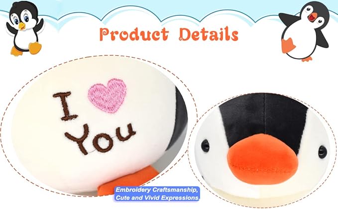 HWD 8.7" Soft Stuffed Penguin Dolls, Stuffed Animals Toys, Gifts for Kids Toddlers Birthday Christmas Day (Pink)