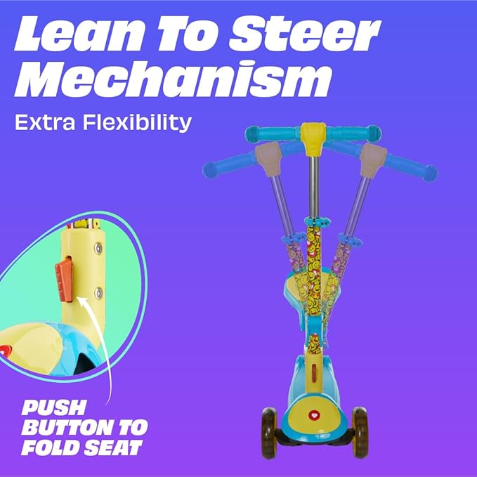 SKIDEE Kick Scooter for Kids Foldable 3 Wheel Scooter with Lean-to-Steer, Adjustable Height, Removable Seat & LED Light Wheels | Toddler Scooter Up to 12 Year Old Boys/Girls