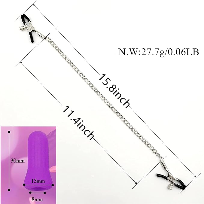 VZL Adjustable Metal Nipple Clamps Necklace Entertainment Chain Clip for Women/Man Non-Piercing Nipplerings Clip On Nipple Rings Decorative Clip for Clothing Accessories Suction Cup (Silvery)