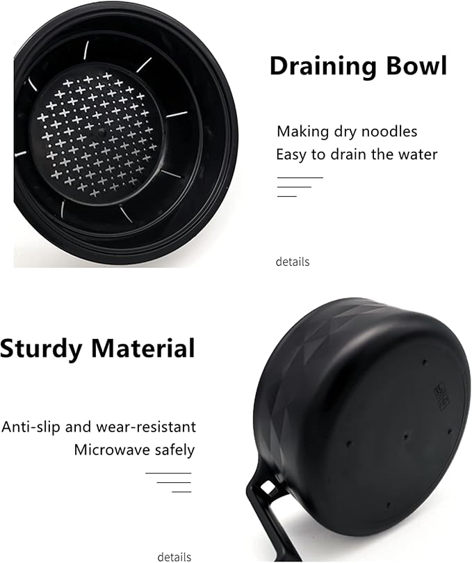 Layron Ramen Cooker Ramen Bowl Set with Chopsticks 33oz Microwave Noodle Bowl College Dorm Room Essentials for Girls for Boys Apartment Essentials-Black