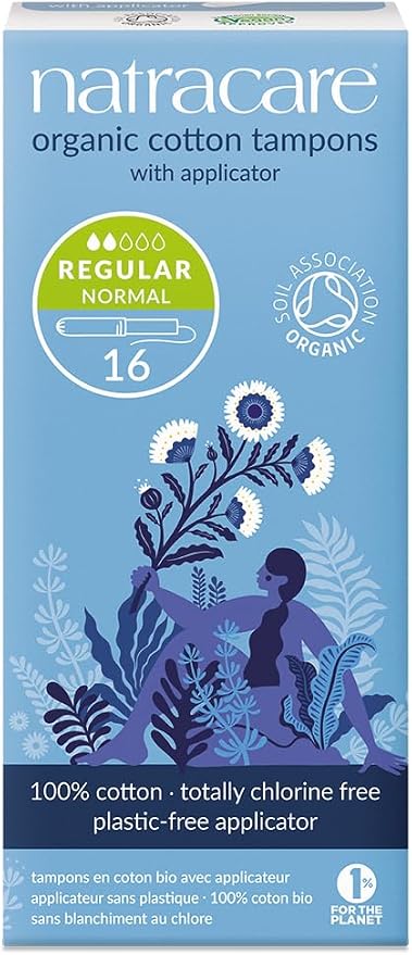 Natracare Organic Cotton Regular Tampons with Cardboard Applicator, Plastic Free, Chlorine Free, Biodegradable 100% Cotton (1 Pack, 16 Tampons Total)