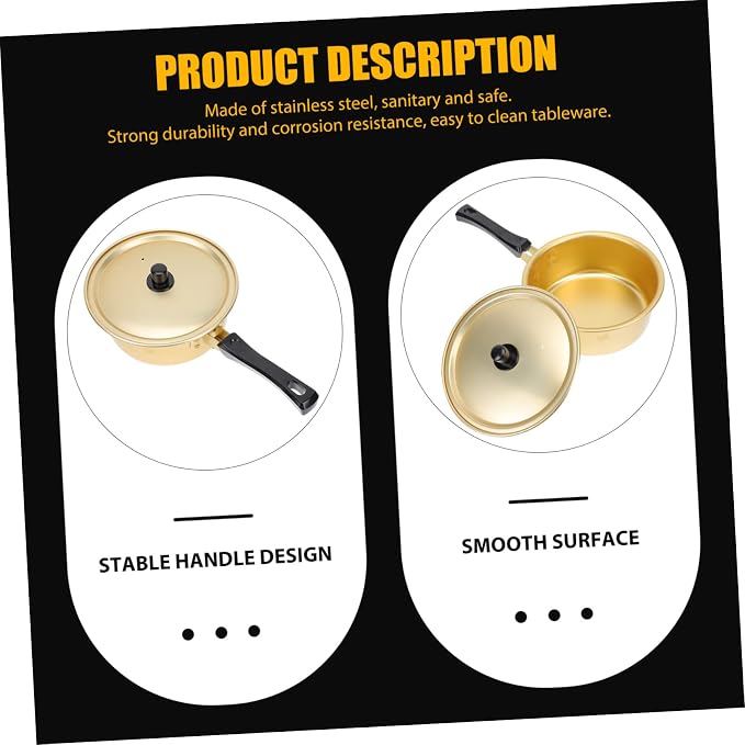 1pc Korean Ramen Pot Stainless Steel Cooking Utensils Stainless Steel Sauce Pan with Lid Chocolate Fondue Snack Bowls Korean Ramen Noodle Pot Gold Thickened Stock Mini