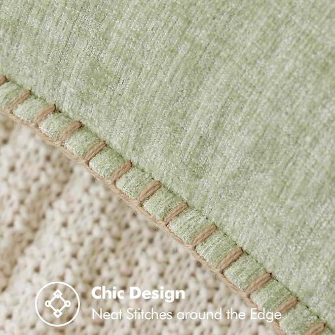 MIULEE Decorative Lumbar Throw Pillow Covers 12x20 Inch Light Green 2 Pack | Farmhouse Pillow Covers with Stitched Edge, Soft Chenille Cushion Cases, for Couch Sofa Bed Living Room Home Decor
