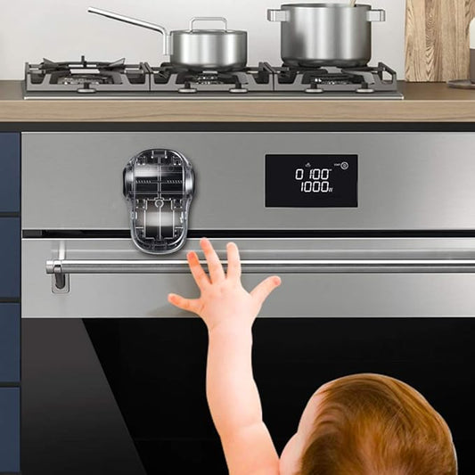 EUDEMON Child Safety Heat-Resistant Oven Door Lock, Oven Front Lock for Kids Easy to Install, Use Adhesive,No Screws or Drill (1 Pack,Clear-Black)(ONLY for Flat Surface)
