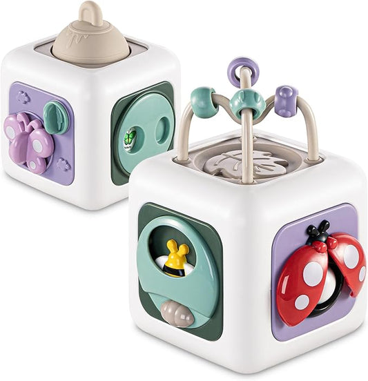 Baby Busy Board Cube, Toys for Boy Girl, Montessori Travel Toys for Toddlers, Learning Fine Motor Skills| Birthday Gifts for Infant Boys Girls (Insect Busy Cube)