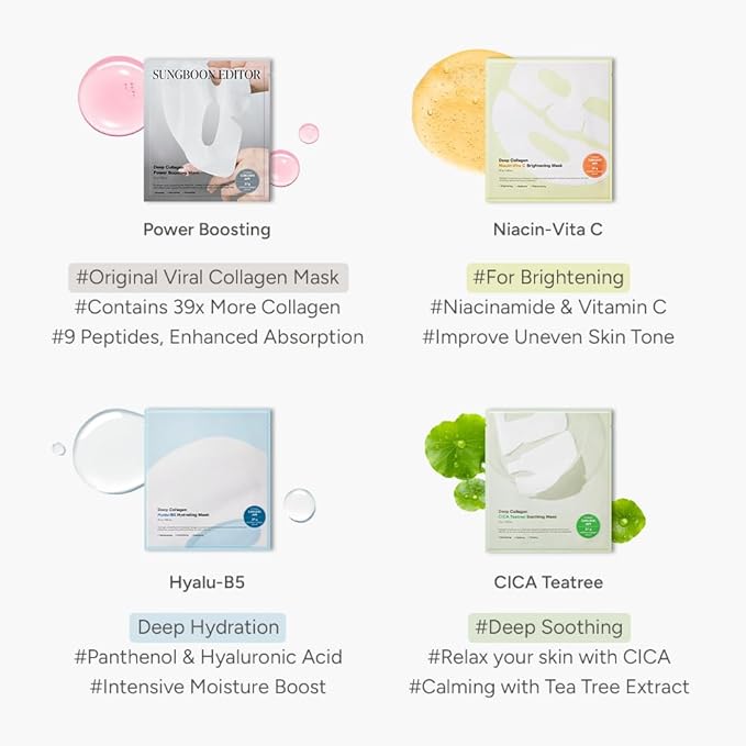 SUNGBOON EDITOR Deep Collagen Overnight mask, Real Collagen 2,160,000ppb&Peptides | Glass Skin, Elasticity for Aged Skin, Face Masks, Hydrating face mask, Real TikTok Viral, Korean Skin Care, 37gx1ea