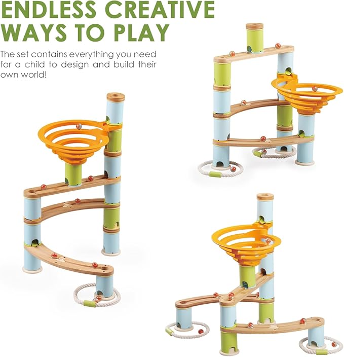 Marble Runs Building Toy, Bamboo Construction Toy Set with Ball, Simple Maze Toy Suitable for Age 4+ Children