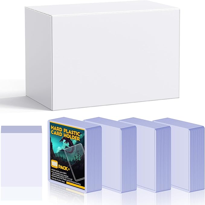 200 Card Sleeves Hard Plastic, Sooez Premium 35PT 3"X4" Baseball Card Protectors Hard Plastic Card Holder, Trading Sports Football Game Cards(100 Hard Sleeve + 100 Penny Sleeve)