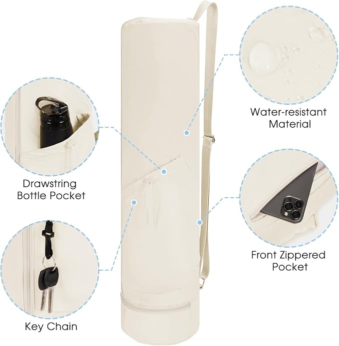 sportsnew Yoga Mat Bag, Full Zip Cargo Yoga Mat Carrier Bag with Drawstring Water Bottle Pocket and Bottom Wet Pocket, Exercise Yoga Mat Carrier Holder Multi-Functional Storage Bag Patent Pending