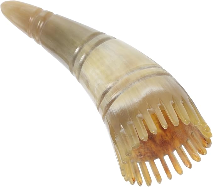 COLLBATH Natural Horn Wide Tooth Scalp Massage Comb Ergonomic Handle Head Therapy Brush for Dandruff Removal and Stress Relief