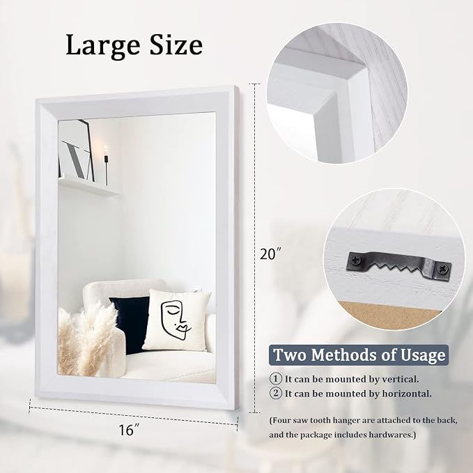 AAZZKANG Rectangular Wall Mirror Decorative Wood Framed Mirrors Large 20"x16" for Farmhouse Bedroom Bathroom Living Room Entryway Hanging Home Decor | 20"x16" Decorative Farmhouse Bedroom Bathroom Living Room Entryway