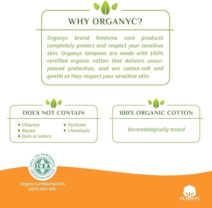 Organyc 100% Certified Organic Cotton Tampons, No Applicator, Free from Chlorine, Perfumes, Rayon, and Chemicals, Super + Super Plus, (32 Count)
