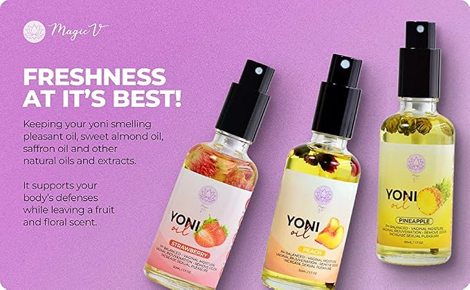 Magic V Yoni Oil Spray for Women – Organic Feminine Care Vaginal Moisturizer, pH Balance & Odor Control, Soothes Ingrown Hair & Razor Bumps - Peach Scent