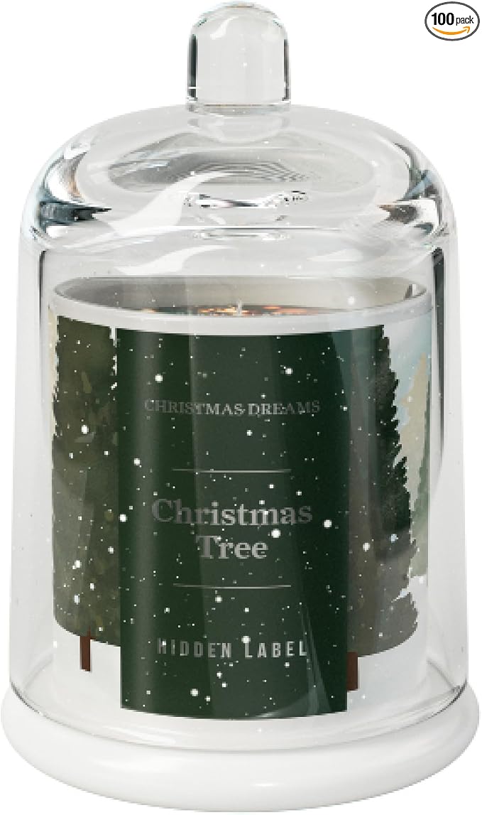 Hidden Label Christmas Tree Candle, 10oz Bell Jar, 60H Soy Wax | Fresh Pine Aromatherapy | Non Toxic Clean Burn | Holiday Gift Ready | Evergreen Forest Scent