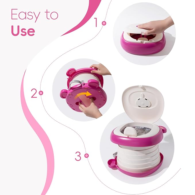Travel Potty Seat for Toddler, Foldable Car Potty for Toddler with 5 Rolls of Potty Liners, Potty Pads, Portable Toilet Seat for Kids, Portable Potty Seat for Toddler Travel, Camping and Outdoor Use