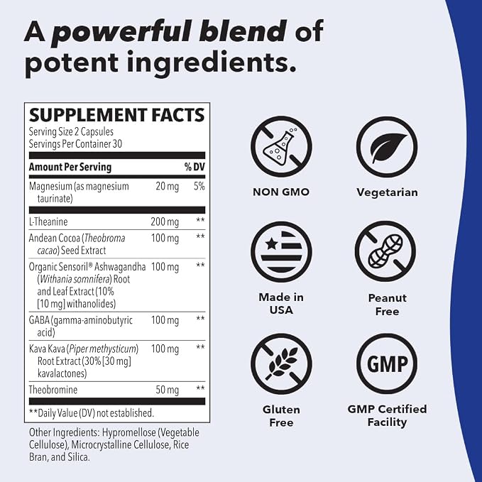 LifeSeasons Anxie-T - Stress Relief Supplement - Supports Mood & Mental Focus - Feel Calm and Relaxed - Eases Tension & Nervousness - Ashwagandha, Kava Kava, GABA & L-Theanine - 60 Capsules